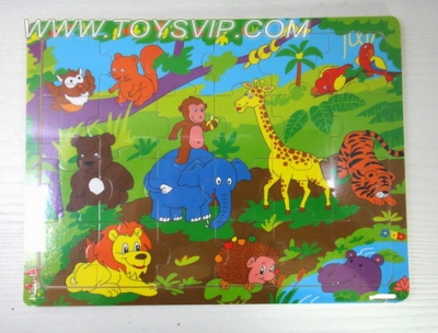 24 wooden puzzle patch zoo