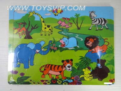 24 wooden puzzle patch zoo