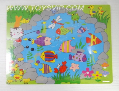 24 wooden tiles puzzle animal dinner