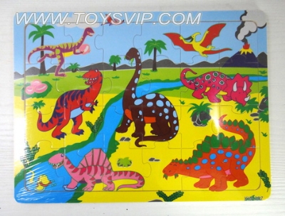 24 wooden tiles puzzle dinosaur park