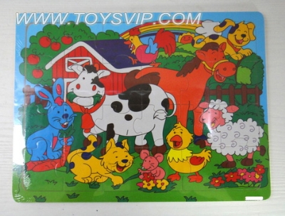 24 farm animals wooden puzzle tiles