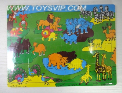 24 wooden puzzle patch zoo