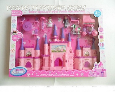 Castle (with light and sound package power) with furniture, dolls