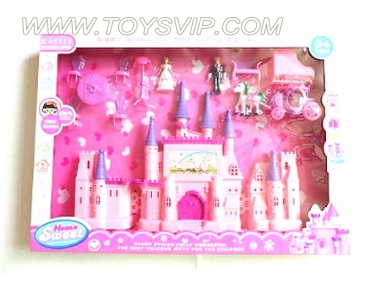 Castle (with light and sound package power) with furniture, dolls