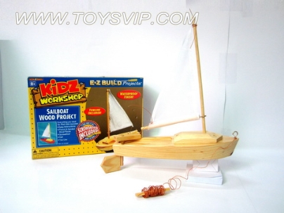 Hand assembled wood sailboat