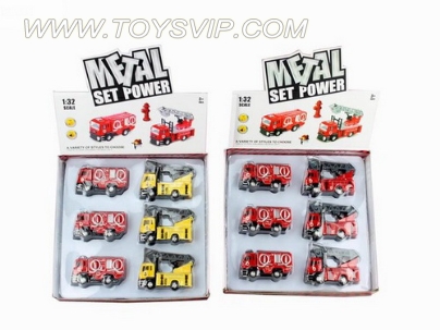 1:32 alloy back of the fire truck with light and music (6pcs)