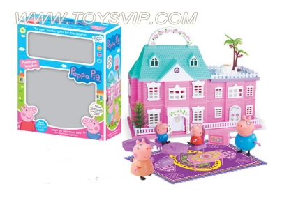 Pink pig with villa furniture