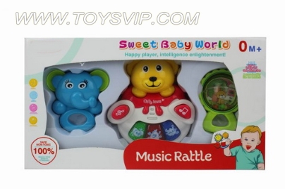 Baby rattles (? Lights, music, animal sound)