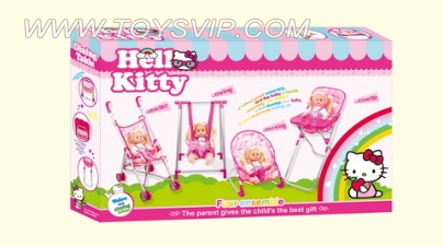 A combination of a family of four (iron cars, swings, chairs, rocking chair)