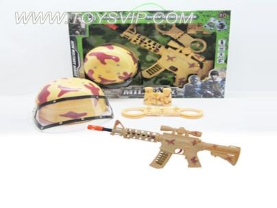 Yellow desert camouflage military suit with hood cap M16 with infrared sound gun