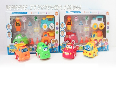 Cartoon car kit (truck / locomotive / Taxi / fire) three loaded