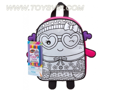 DIY watercolor painting backpack (5 colors available Washed pen) - The little girl cartoon graphics