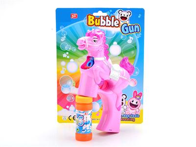 Solid pony with lights, bubbles, guns, music, 1 bottles of water