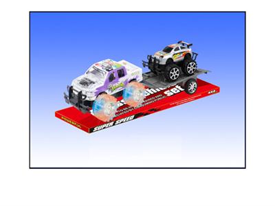 Inertial off-road vehicle towing trolley with flashing lights.