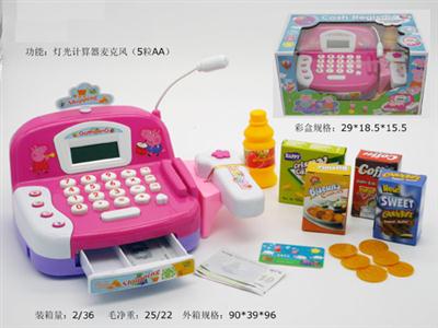 Pink pig sister, smart cash register, light calculator, microphone 5 AA