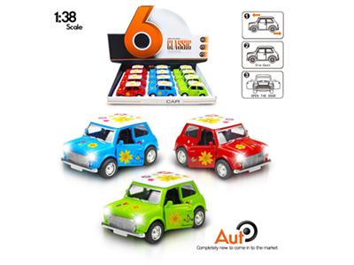 1:38 Chibi Mini 2 door vintage car with light alloy warrior, printing 1 colors mixed music 3)