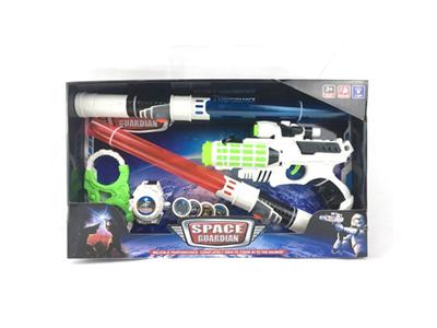 2 space rods with a space gun matching launcher with handcuffs