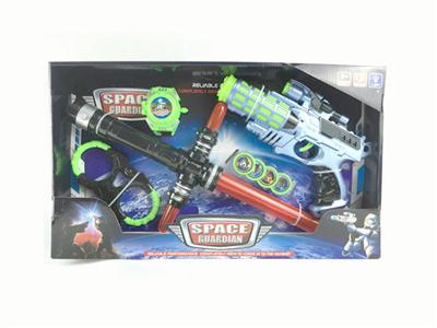 Space gun with a space bar matching launcher with handcuffs