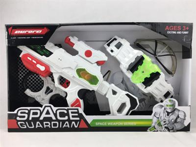 A space gun with a belt with glasses and handcuffs