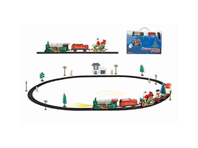 Christmas electric rail train with waiting car building (32PCS, with lights)