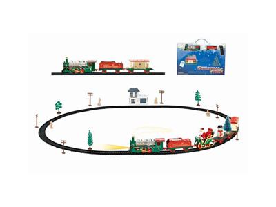 Christmas electric rail train with waiting car building (32PCS, with lights)