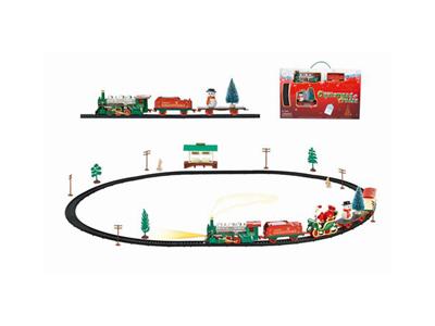 Christmas electric rail train with waiting car building (32PCS, with lights)