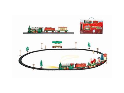 Christmas electric rail train with waiting car building (32PCS, with lights)