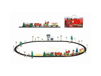 Christmas electric rail train with waiting car building (49PCS, with lights)