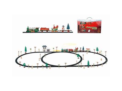 Christmas electric rail train with waiting car building (101PCS, with lights)