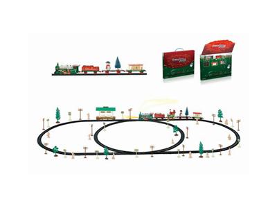 Christmas electric rail train with waiting car building (101PCS, with lights)