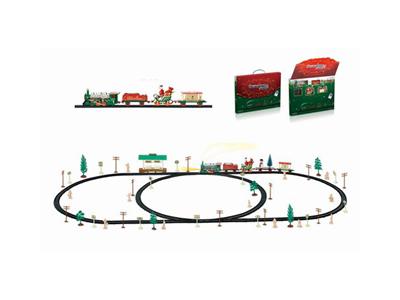 Christmas electric rail train with waiting car building (101PCS, with lights)