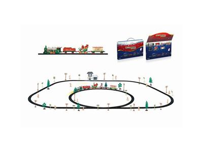 Christmas electric rail train with waiting car building (106PCS, with lights)