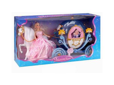 Static horse + pumpkin car +11.5 inch doll solid