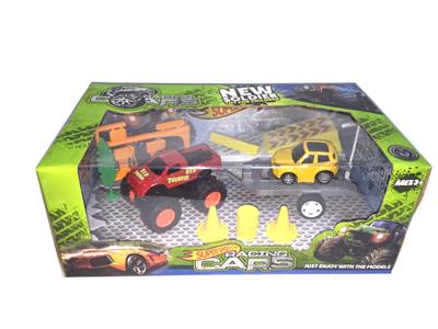 Alloy double inertia off-road vehicle tow cartoon alloy car with roadblocks (four mixed)