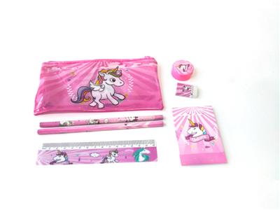 Unicorn stationery bag (small book + 2 pencils + 1 pencil shaving + 1 eraser + 1 ruler)