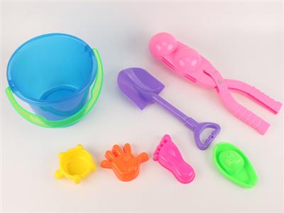 Transparent bucket double ball clip play sand set 6 (7 pieces)