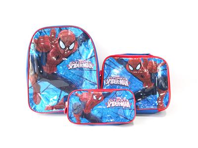 School bag three-piece bag + lunch bag + double pull pencil bag (Spider-Man)