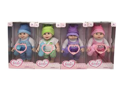 16 inch 3D eyelid plastic doll with bottle with 12 sound music 4 mixed