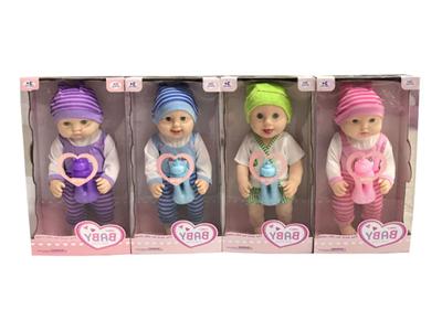 18 inch 4D eyelid plastic doll with bottle with 12 sound music 4 mixed