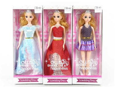 11.5 inch 3D eyes evening dress real Barbie three mixed belt with crown necklace