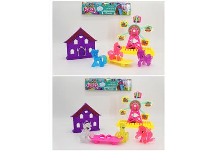 Ferris wheel set / 2 mixed (equipped with a house + 3 Ma Bao + skateboard)