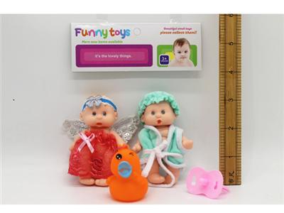 2 loaded 5-inch expression dolls and pacifiers, called ducks