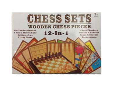 (12 in 1) wooden game chess set