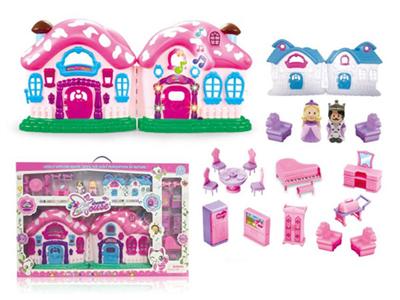 Simulation villa (four lights colorful, music) with dolls, furniture (not including electricity)