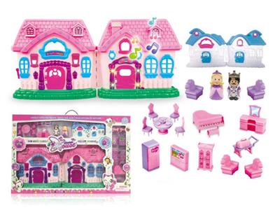 Simulation villa (four lights colorful, music) with dolls, furniture (not including electricity)