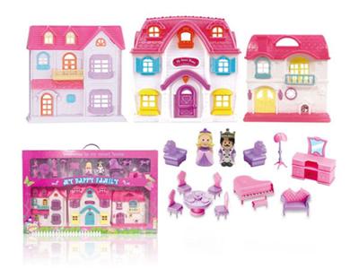 Simulation villa with dolls, furniture