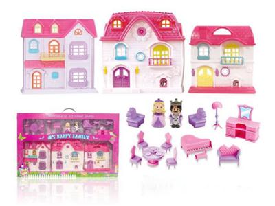 Simulation villa with dolls, furniture
