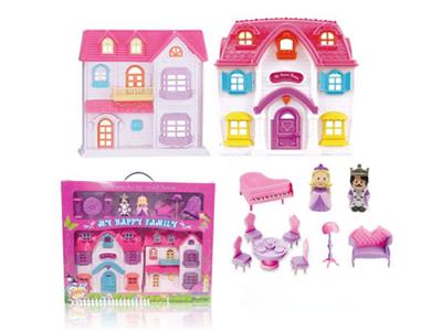 Simulation villa with dolls, furniture