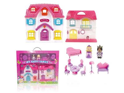 Simulation villa with dolls, furniture