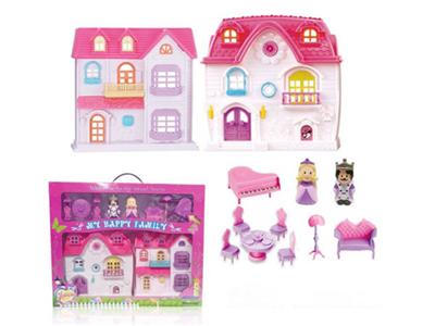Simulation villa with dolls, furniture